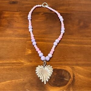 Custom Pink and Purple Beaded Necklace with Silver Heart Pendant